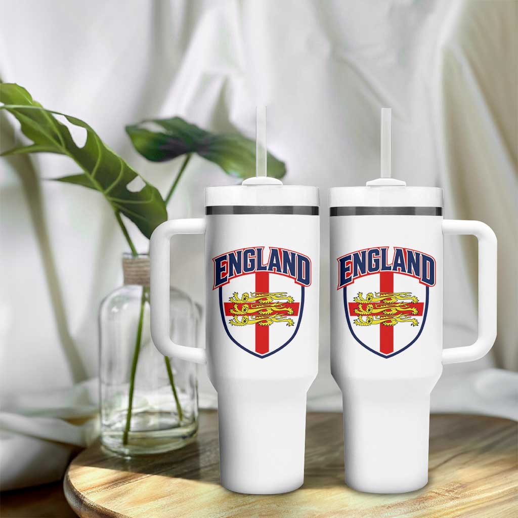 England Flag Lion Crest St George Cross Shield Crest Tumbler With Handle Vintage Patriotic English Sport Fan Graphic
