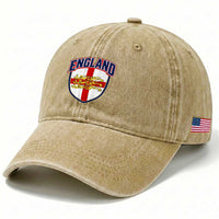 England Flag Lion Crest St George Cross Shield Crest Washed Cotton Baseball Cap Vintage Patriotic English Sport Fan Graphic