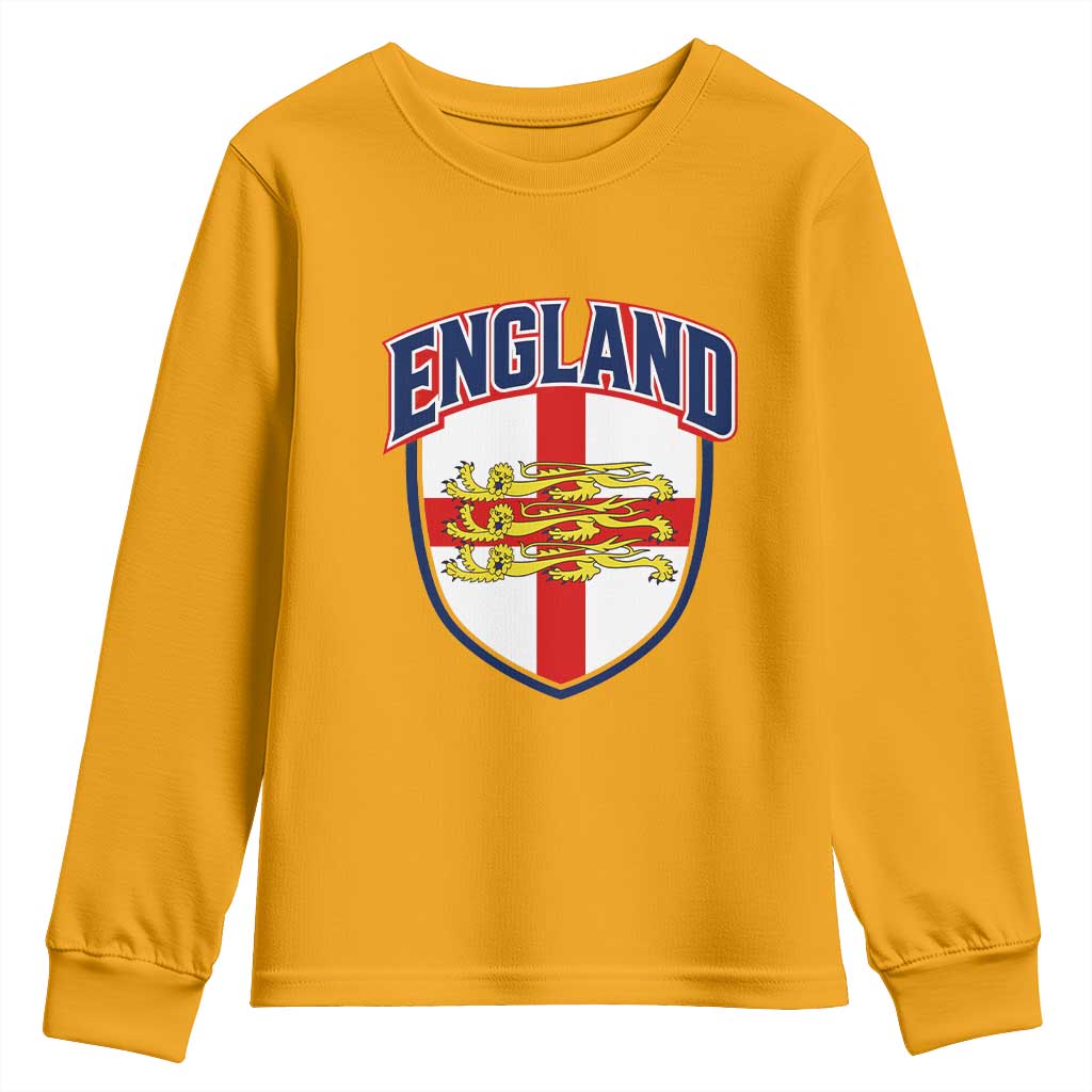 England Flag Lion Crest St George Cross Shield Crest Youth Sweatshirt Vintage Patriotic English Sport Fan Graphic