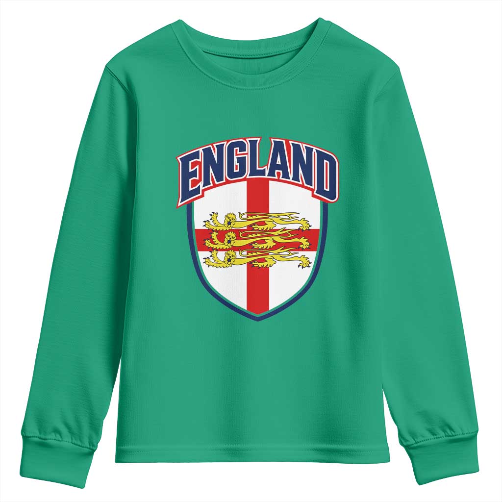 England Flag Lion Crest St George Cross Shield Crest Youth Sweatshirt Vintage Patriotic English Sport Fan Graphic