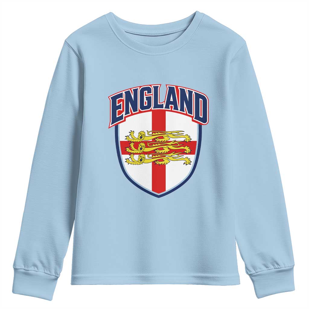 England Flag Lion Crest St George Cross Shield Crest Youth Sweatshirt Vintage Patriotic English Sport Fan Graphic