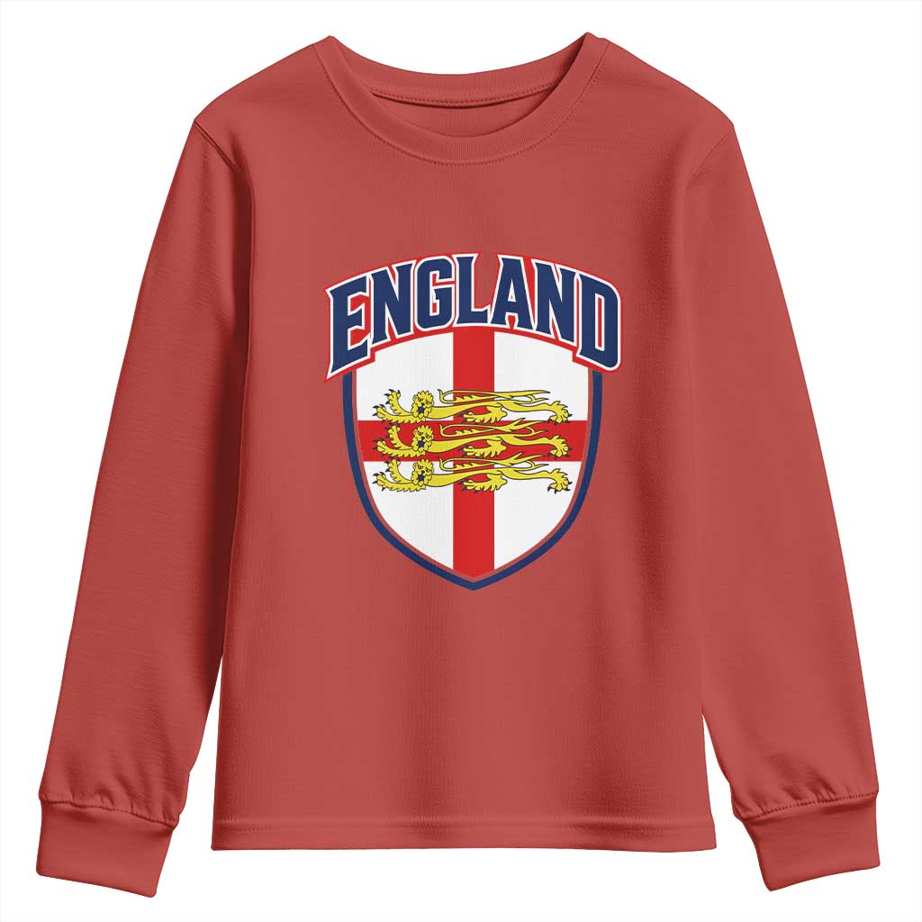 England Flag Lion Crest St George Cross Shield Crest Youth Sweatshirt Vintage Patriotic English Sport Fan Graphic