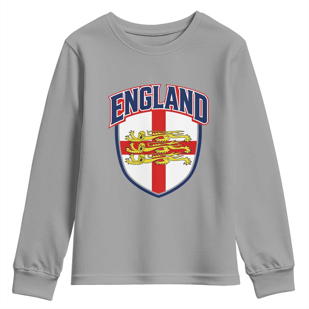 England Flag Lion Crest St George Cross Shield Crest Youth Sweatshirt Vintage Patriotic English Sport Fan Graphic