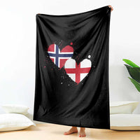 Distressed Norway and England Crossed Flags Dual Heart Graphic Throw Blanket Love Half Norwegian Half English Pride