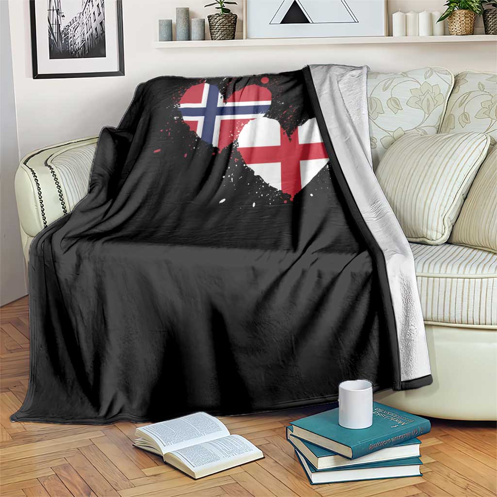 Distressed Norway and England Crossed Flags Dual Heart Graphic Throw Blanket Love Half Norwegian Half English Pride
