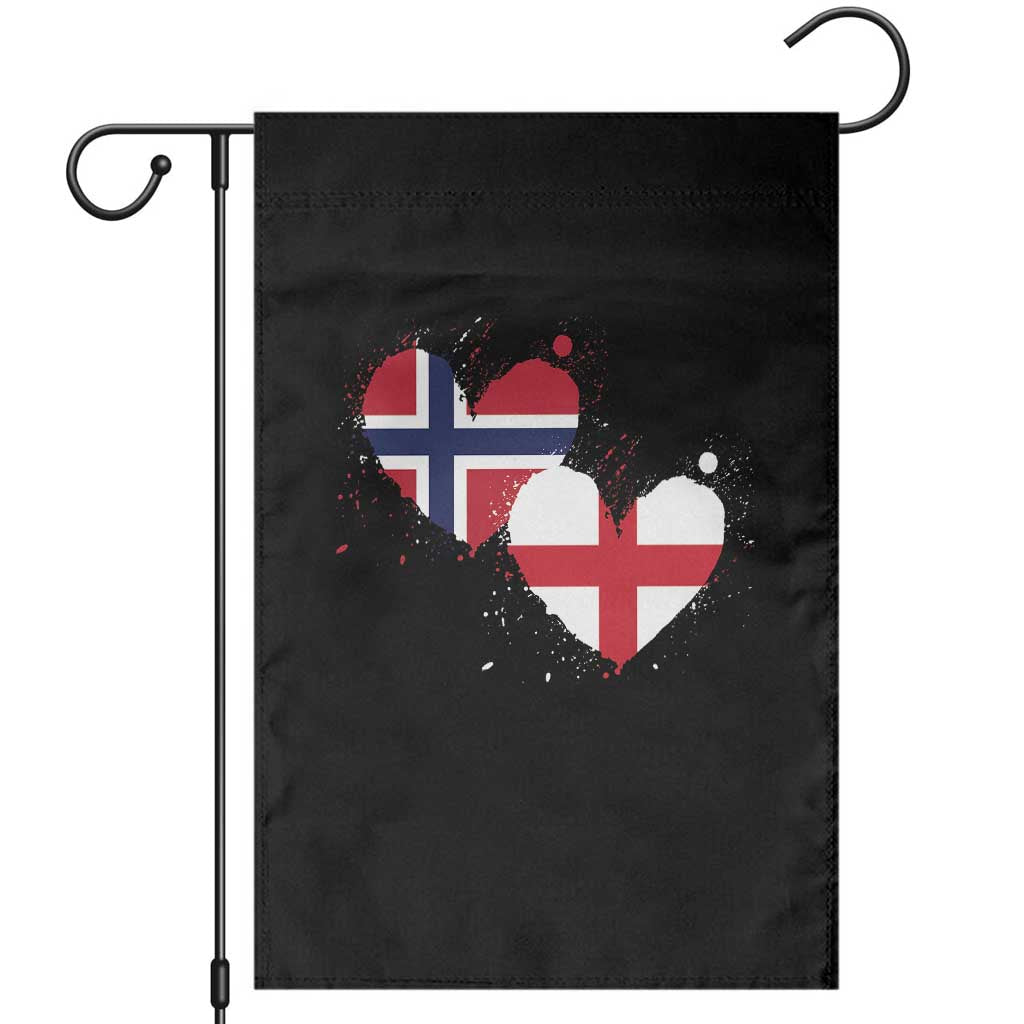 Distressed Norway and England Crossed Flags Dual Heart Graphic Garden Flag Love Half Norwegian Half English Pride
