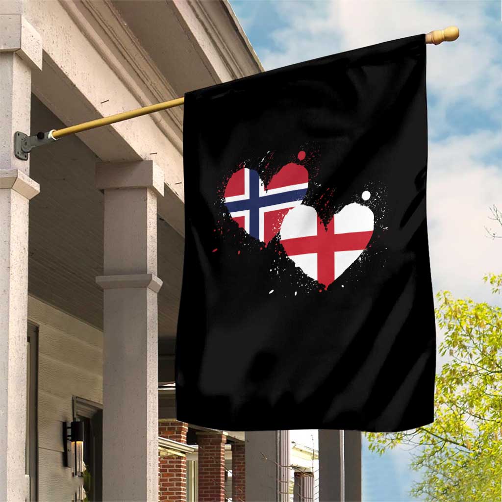 Distressed Norway and England Crossed Flags Dual Heart Graphic Garden Flag Love Half Norwegian Half English Pride