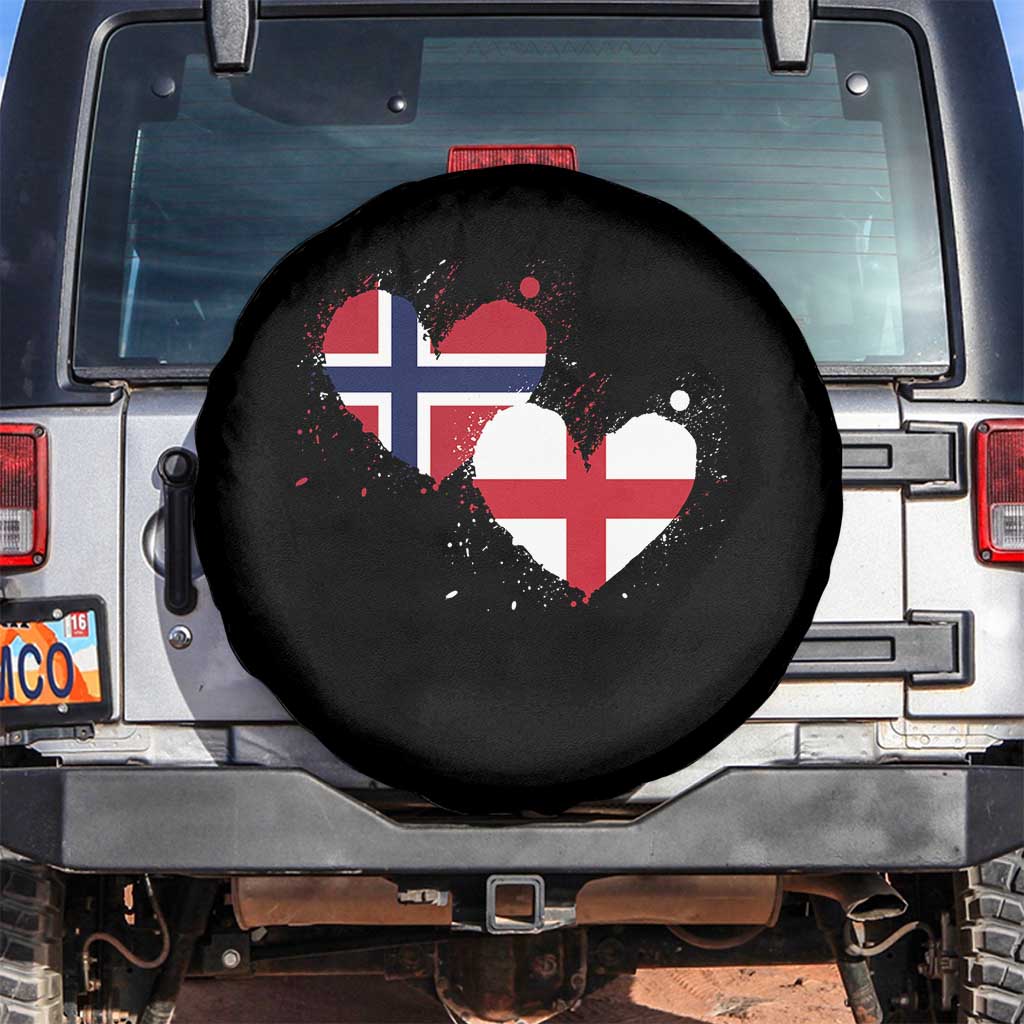 Distressed Norway and England Crossed Flags Dual Heart Graphic Spare Tire Cover Love Half Norwegian Half English Pride