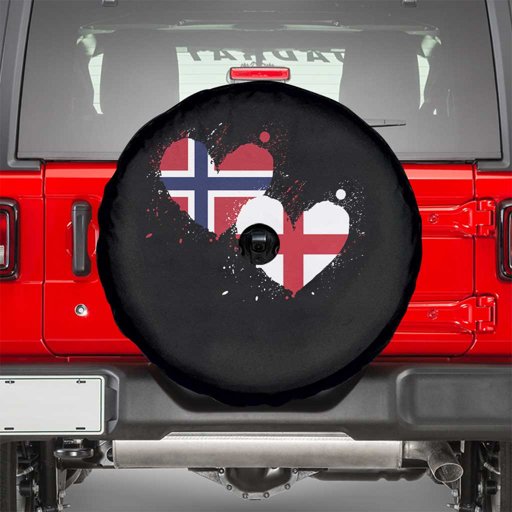 Distressed Norway and England Crossed Flags Dual Heart Graphic Spare Tire Cover Love Half Norwegian Half English Pride