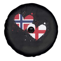 Distressed Norway and England Crossed Flags Dual Heart Graphic Spare Tire Cover Love Half Norwegian Half English Pride