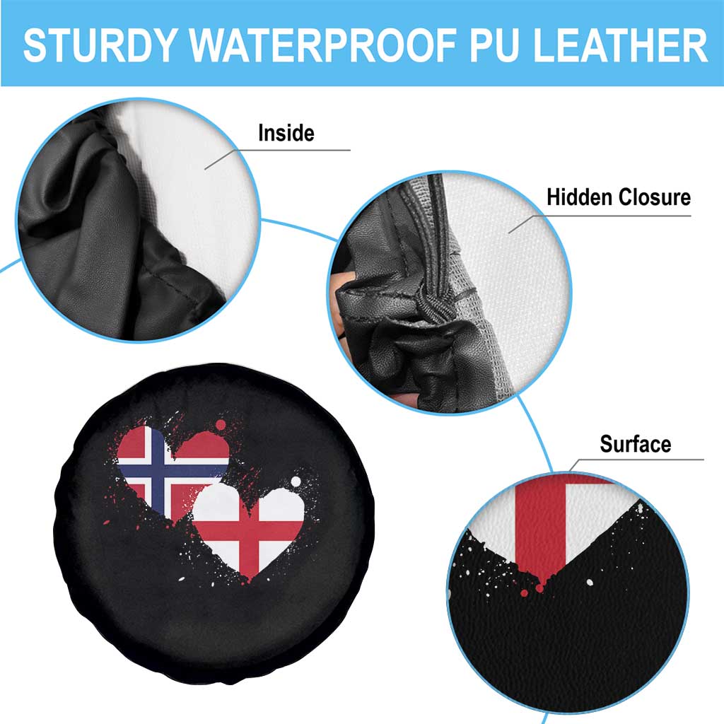 Distressed Norway and England Crossed Flags Dual Heart Graphic Spare Tire Cover Love Half Norwegian Half English Pride
