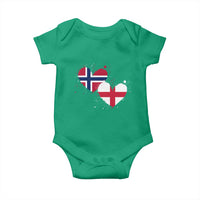 Distressed Norway and England Crossed Flags Dual Heart Graphic Baby Onesie Love Half Norwegian Half English Pride