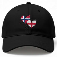 Distressed Norway and England Crossed Flags Dual Heart Graphic Baseball Cap Love Half Norwegian Half English Pride