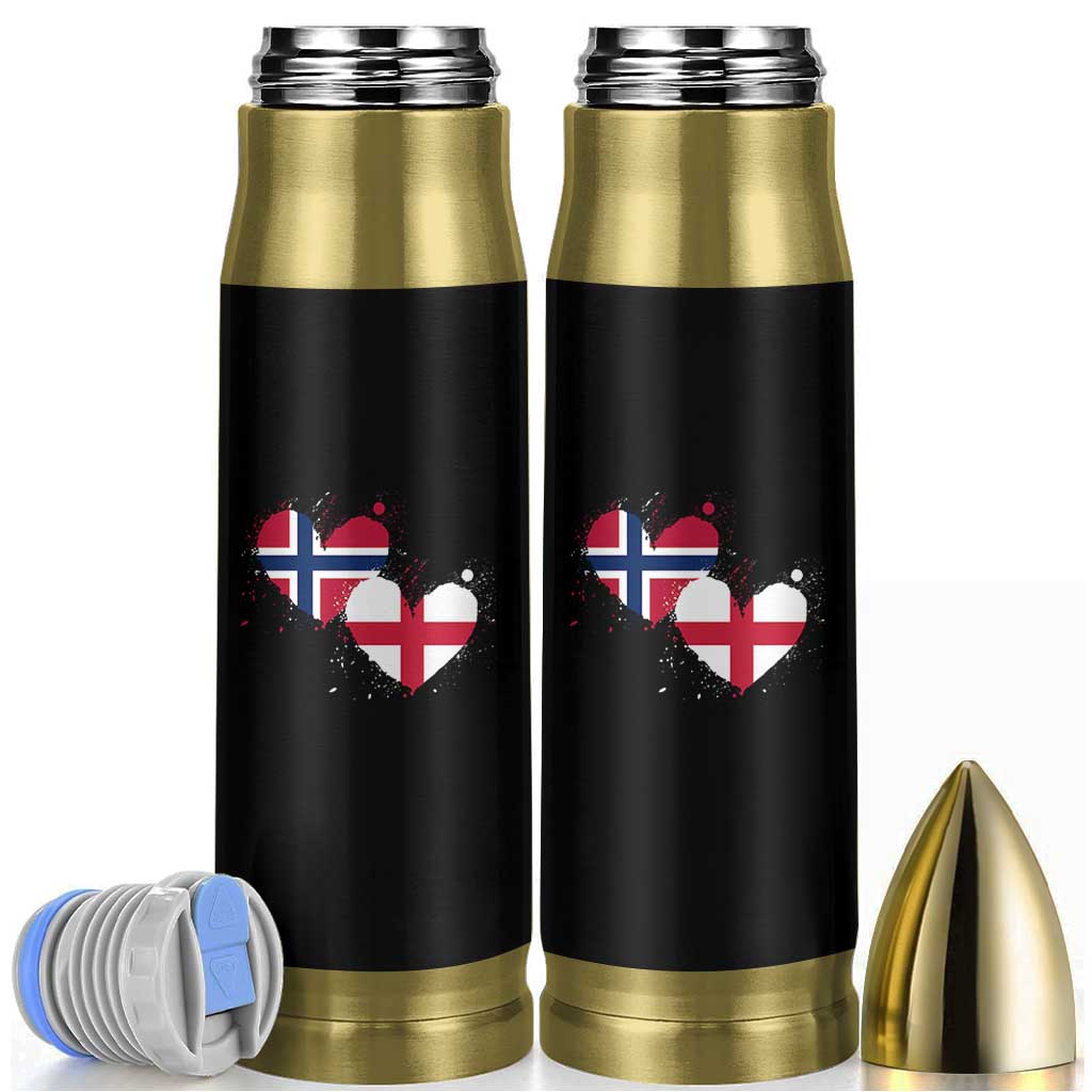 Distressed Norway and England Crossed Flags Dual Heart Graphic Bullet Tumbler Love Half Norwegian Half English Pride