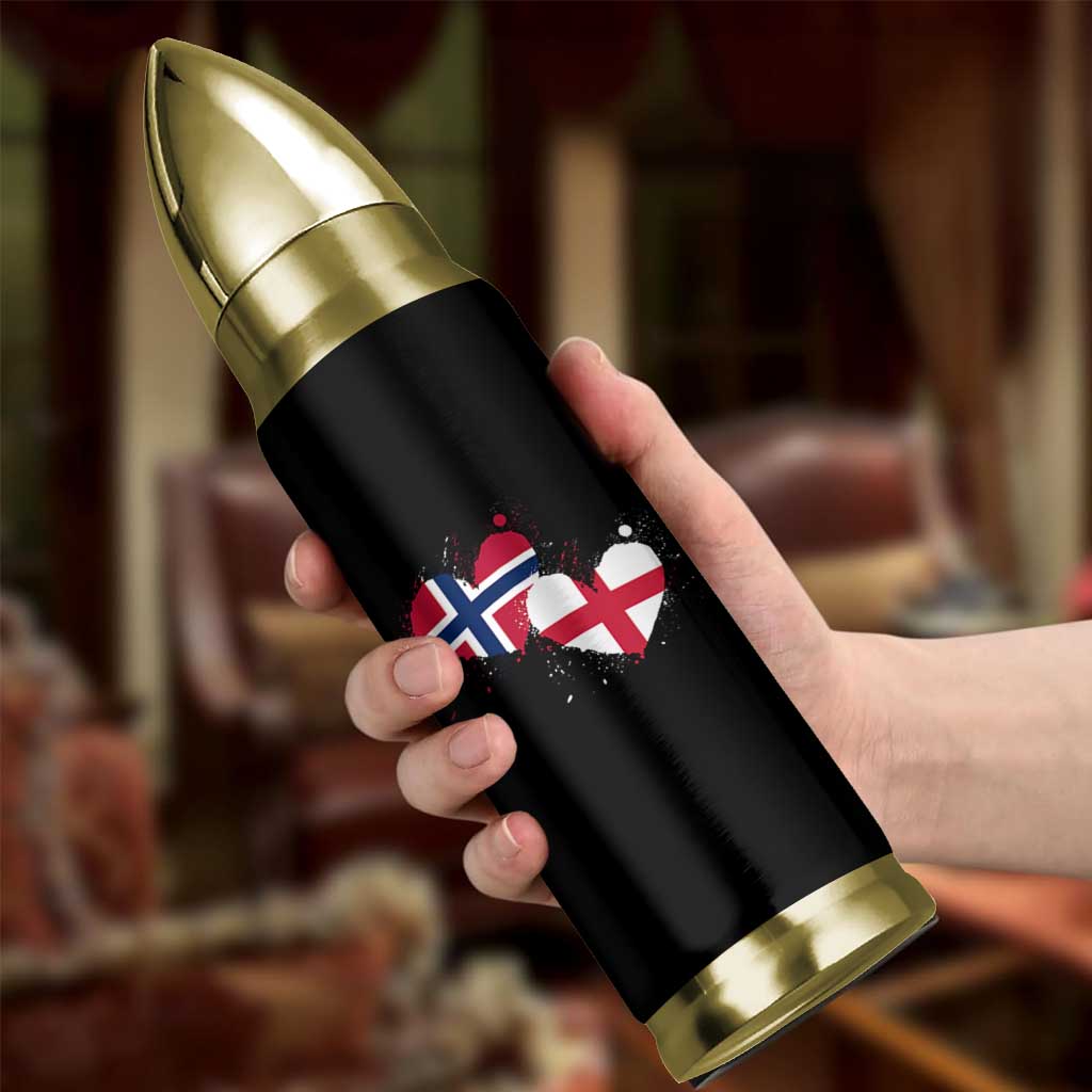 Distressed Norway and England Crossed Flags Dual Heart Graphic Bullet Tumbler Love Half Norwegian Half English Pride