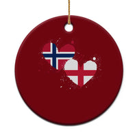 Distressed Norway and England Crossed Flags Dual Heart Graphic Ceramic Ornament Love Half Norwegian Half English Pride