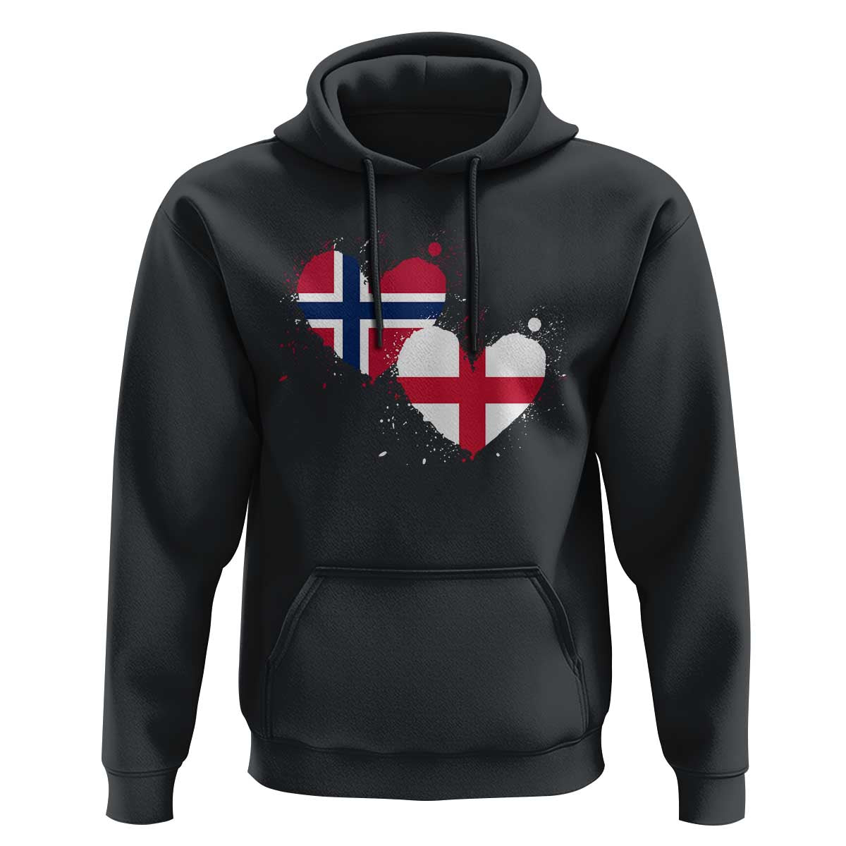 Distressed Norway and England Crossed Flags Dual Heart Graphic Hoodie Love Half Norwegian Half English Pride