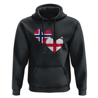 Distressed Norway and England Crossed Flags Dual Heart Graphic Hoodie Love Half Norwegian Half English Pride