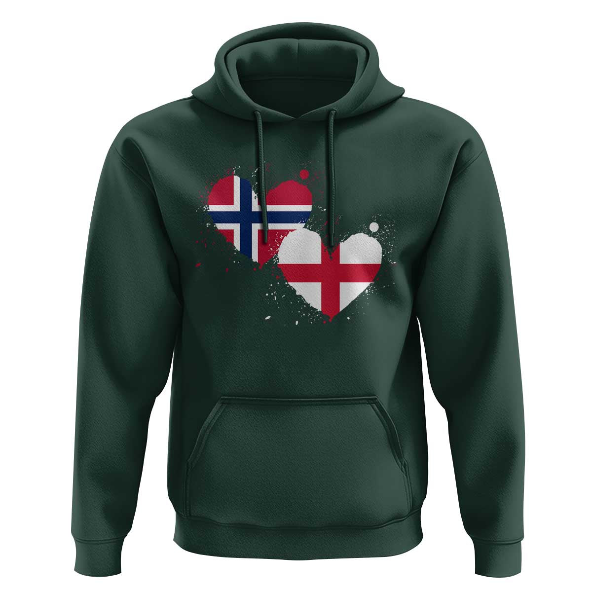 Distressed Norway and England Crossed Flags Dual Heart Graphic Hoodie Love Half Norwegian Half English Pride