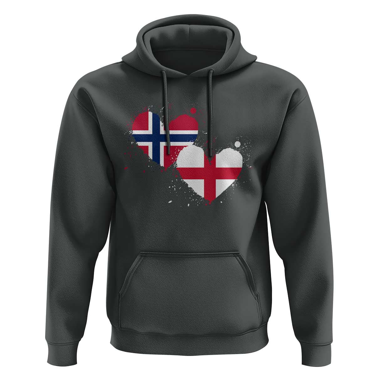 Distressed Norway and England Crossed Flags Dual Heart Graphic Hoodie Love Half Norwegian Half English Pride