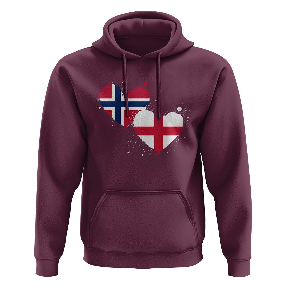 Distressed Norway and England Crossed Flags Dual Heart Graphic Hoodie Love Half Norwegian Half English Pride
