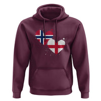 Distressed Norway and England Crossed Flags Dual Heart Graphic Hoodie Love Half Norwegian Half English Pride
