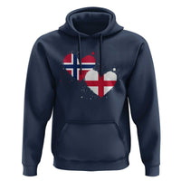 Distressed Norway and England Crossed Flags Dual Heart Graphic Hoodie Love Half Norwegian Half English Pride