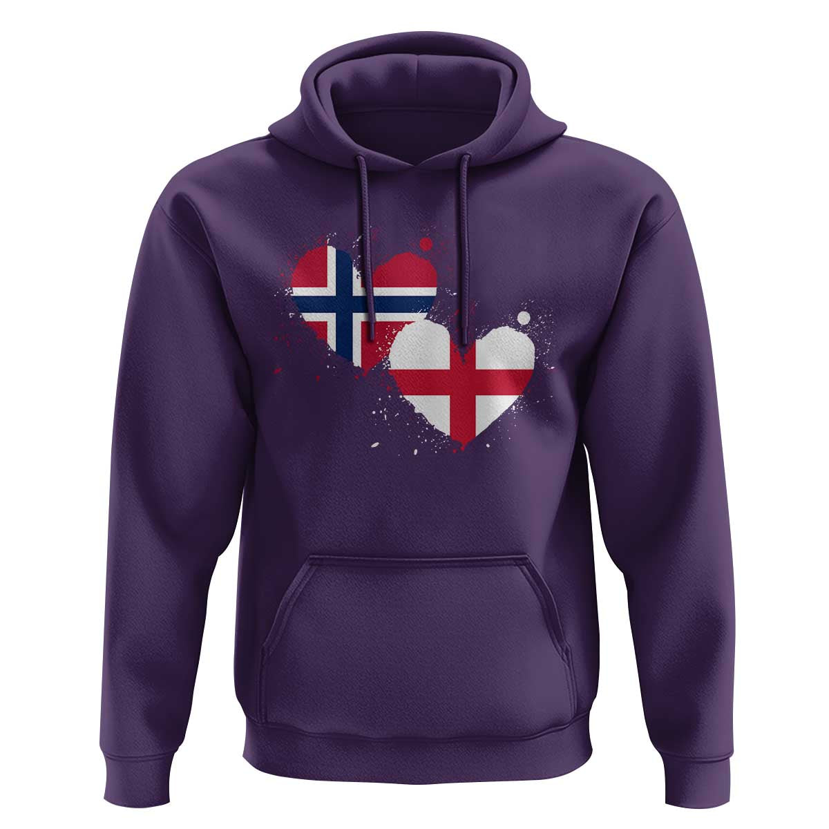 Distressed Norway and England Crossed Flags Dual Heart Graphic Hoodie Love Half Norwegian Half English Pride