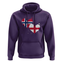 Distressed Norway and England Crossed Flags Dual Heart Graphic Hoodie Love Half Norwegian Half English Pride