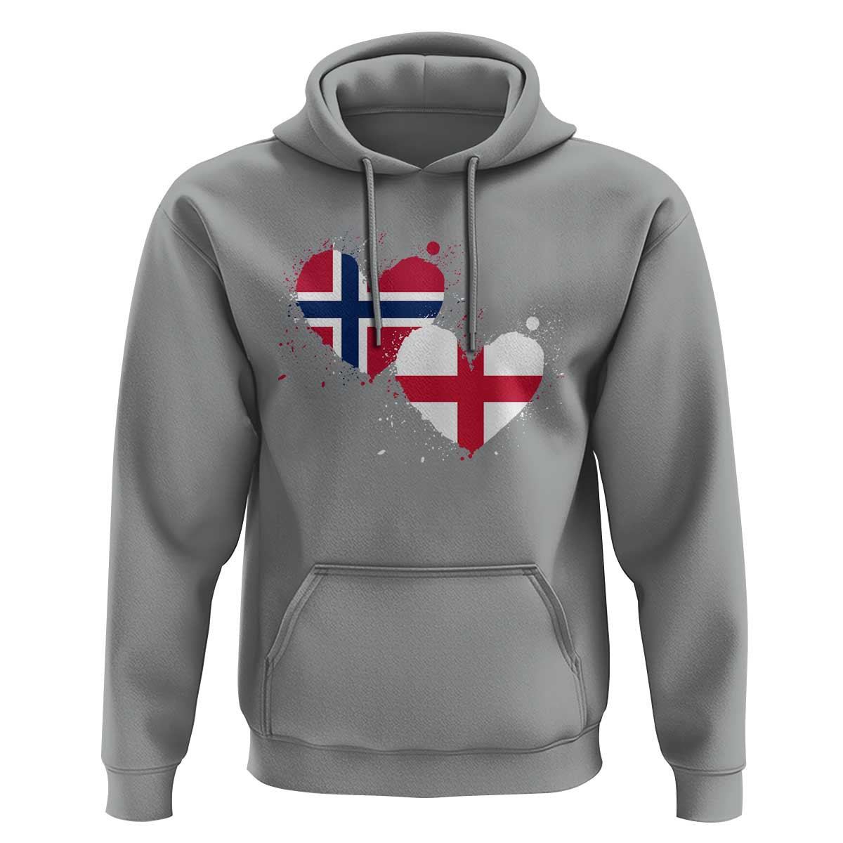Distressed Norway and England Crossed Flags Dual Heart Graphic Hoodie Love Half Norwegian Half English Pride