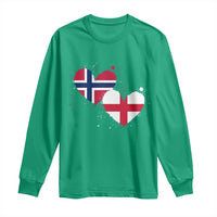 Distressed Norway and England Crossed Flags Dual Heart Graphic Long Sleeve Shirt Love Half Norwegian Half English Pride