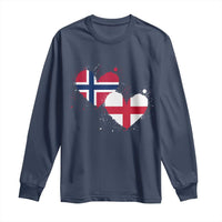 Distressed Norway and England Crossed Flags Dual Heart Graphic Long Sleeve Shirt Love Half Norwegian Half English Pride