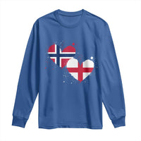 Distressed Norway and England Crossed Flags Dual Heart Graphic Long Sleeve Shirt Love Half Norwegian Half English Pride