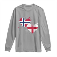 Distressed Norway and England Crossed Flags Dual Heart Graphic Long Sleeve Shirt Love Half Norwegian Half English Pride