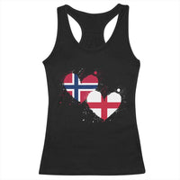 Distressed Norway and England Crossed Flags Dual Heart Graphic Racerback Tank Top Love Half Norwegian Half English Pride