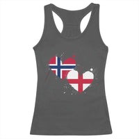 Distressed Norway and England Crossed Flags Dual Heart Graphic Racerback Tank Top Love Half Norwegian Half English Pride
