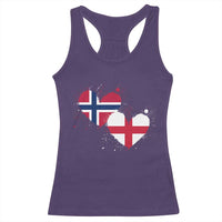 Distressed Norway and England Crossed Flags Dual Heart Graphic Racerback Tank Top Love Half Norwegian Half English Pride