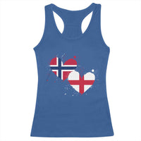 Distressed Norway and England Crossed Flags Dual Heart Graphic Racerback Tank Top Love Half Norwegian Half English Pride