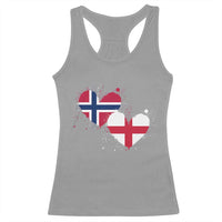 Distressed Norway and England Crossed Flags Dual Heart Graphic Racerback Tank Top Love Half Norwegian Half English Pride