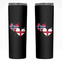 Distressed Norway and England Crossed Flags Dual Heart Graphic Skinny Tumbler Love Half Norwegian Half English Pride
