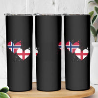 Distressed Norway and England Crossed Flags Dual Heart Graphic Skinny Tumbler Love Half Norwegian Half English Pride
