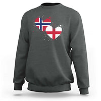 Distressed Norway and England Crossed Flags Dual Heart Graphic Sweatshirt Love Half Norwegian Half English Pride