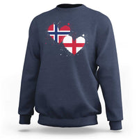Distressed Norway and England Crossed Flags Dual Heart Graphic Sweatshirt Love Half Norwegian Half English Pride
