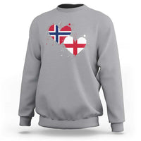 Distressed Norway and England Crossed Flags Dual Heart Graphic Sweatshirt Love Half Norwegian Half English Pride