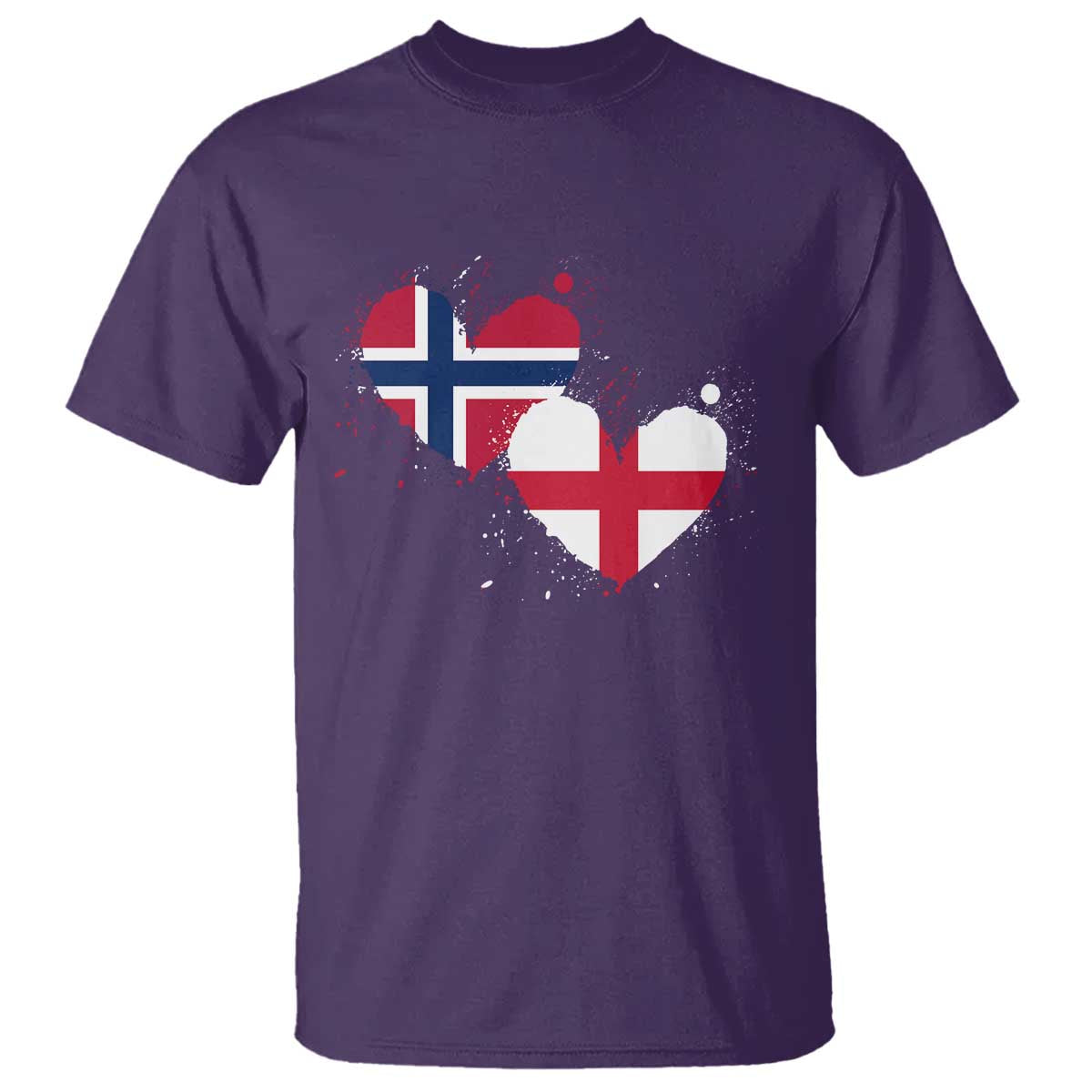 Distressed Norway and England Crossed Flags Dual Heart Graphic T Shirt Love Half Norwegian Half English Pride