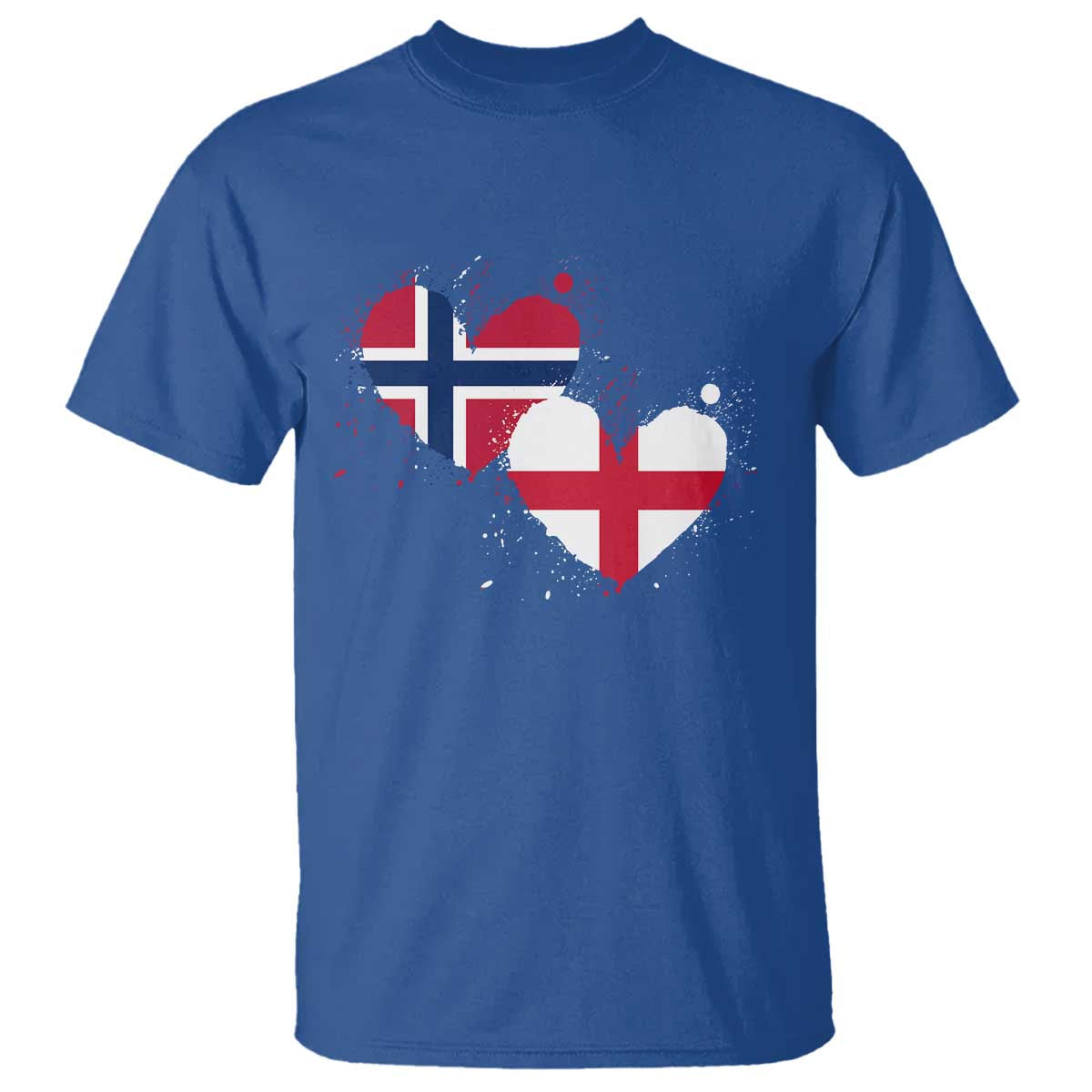 Distressed Norway and England Crossed Flags Dual Heart Graphic T Shirt Love Half Norwegian Half English Pride