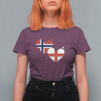 Distressed Norway and England Crossed Flags Dual Heart Graphic T Shirt For Women Love Half Norwegian Half English Pride