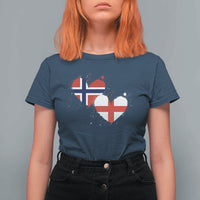 Distressed Norway and England Crossed Flags Dual Heart Graphic T Shirt For Women Love Half Norwegian Half English Pride