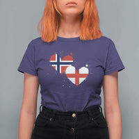 Distressed Norway and England Crossed Flags Dual Heart Graphic T Shirt For Women Love Half Norwegian Half English Pride