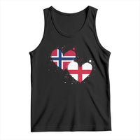 Distressed Norway and England Crossed Flags Dual Heart Graphic Tank Top Love Half Norwegian Half English Pride